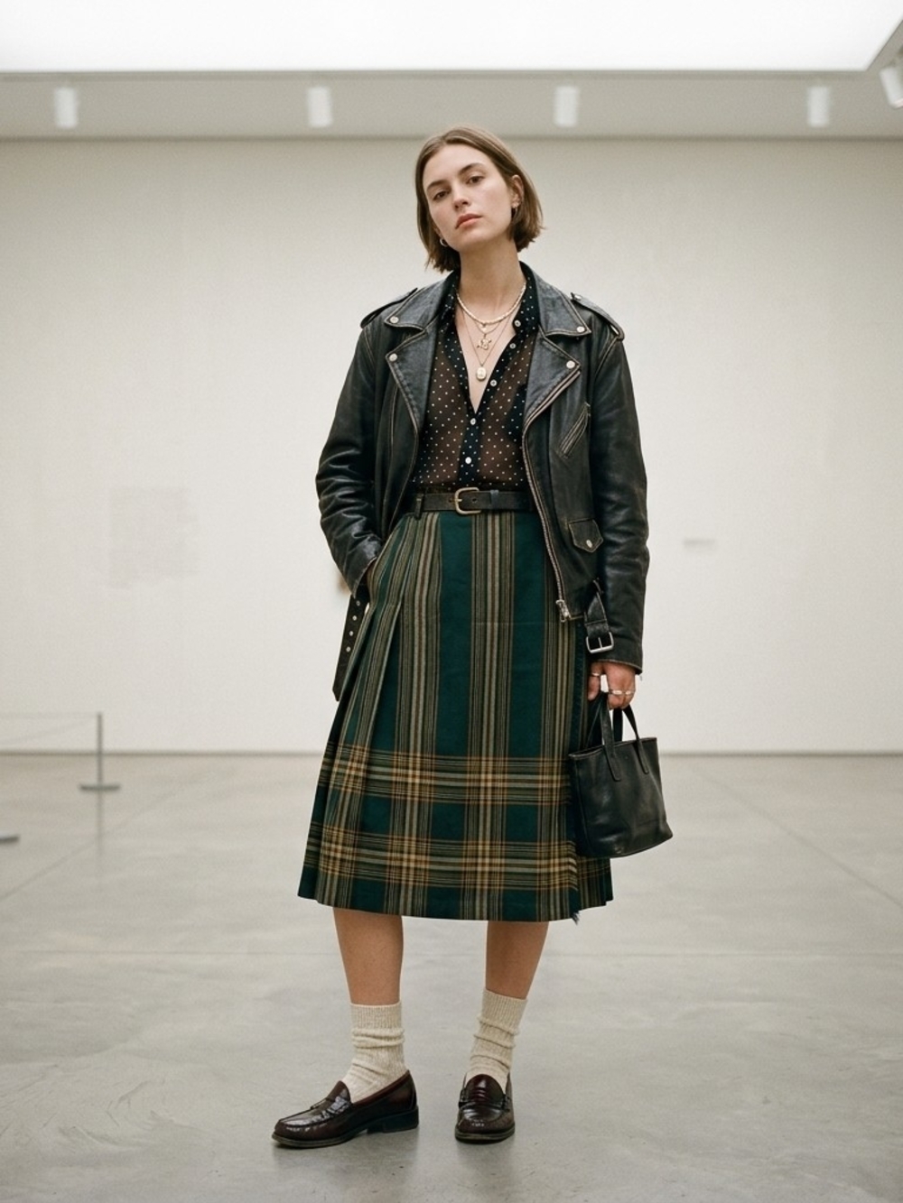Vintage Aljean Tartan Wool Plaid Kilt Wrap Skirt Green Midi Size 14